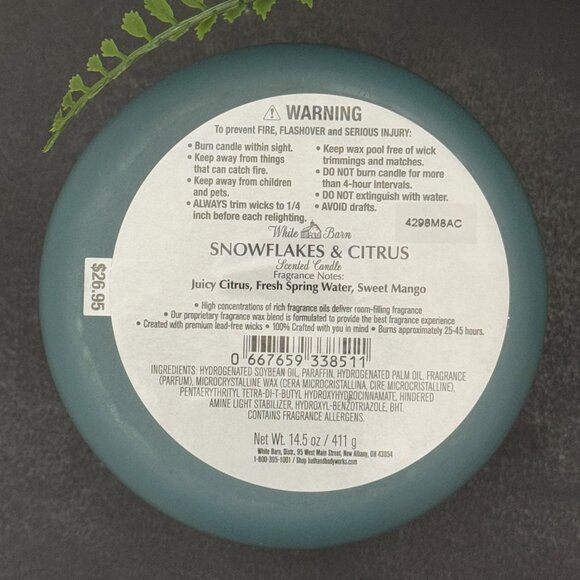 BBW Snowflakes & Citrus White Barn Bath & Body Works 3 Wick Candle - Picture 10 of 10